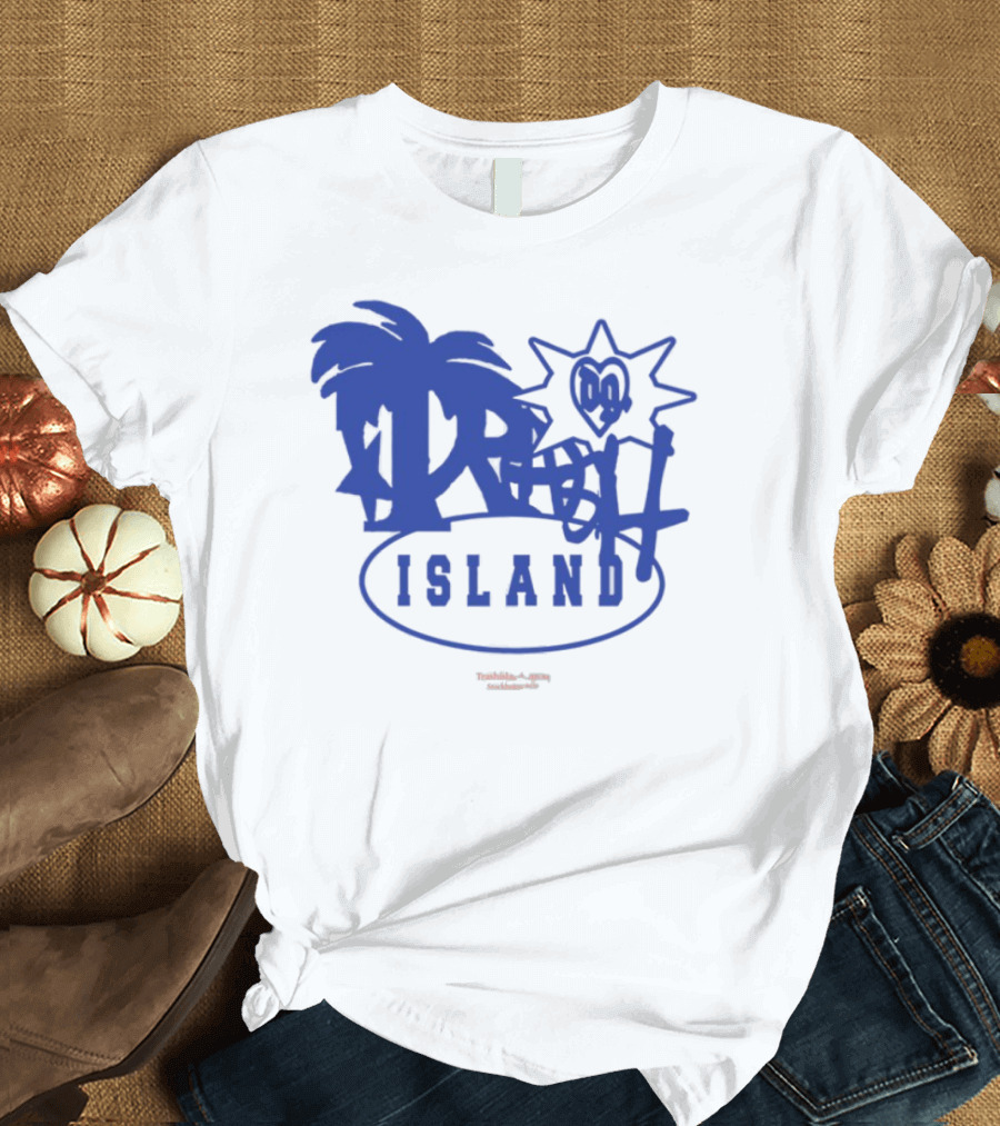 Trash Island Blue And White Palm Star Grafik T-Shirt