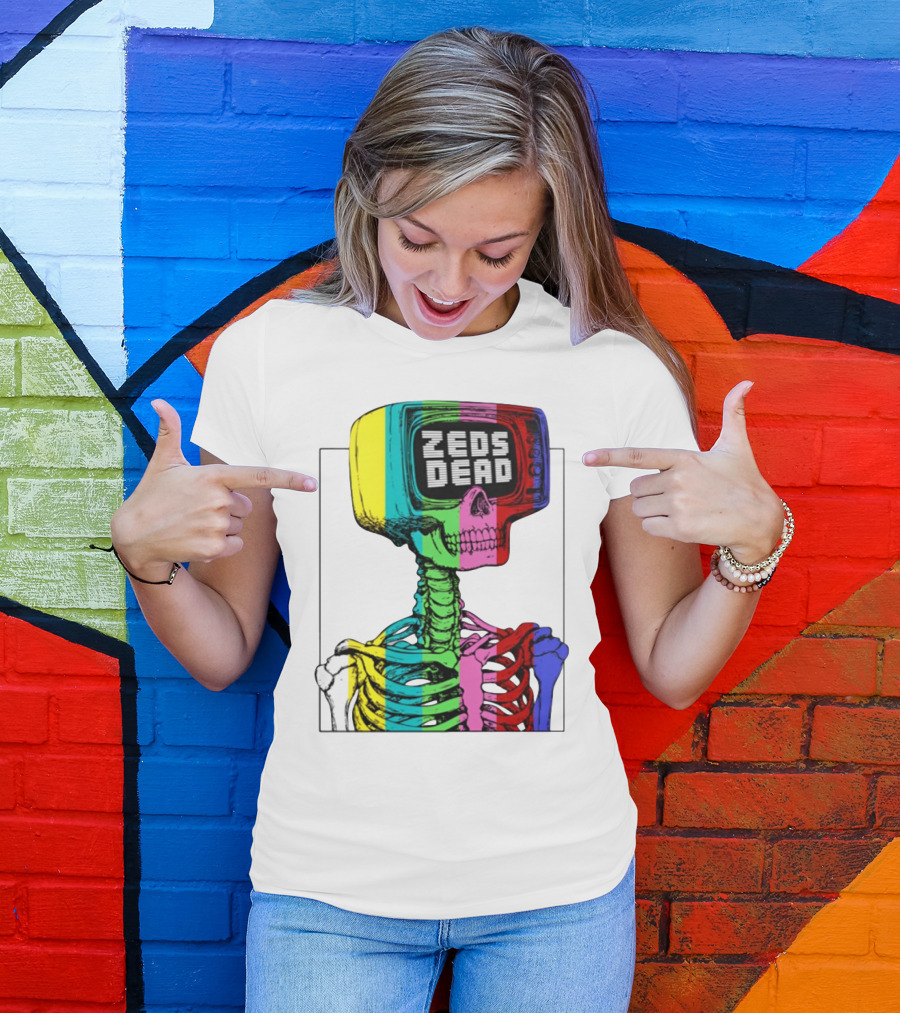 Zeds Dead TV Head Skeleton Multicolor Test Pattern T-Shirt