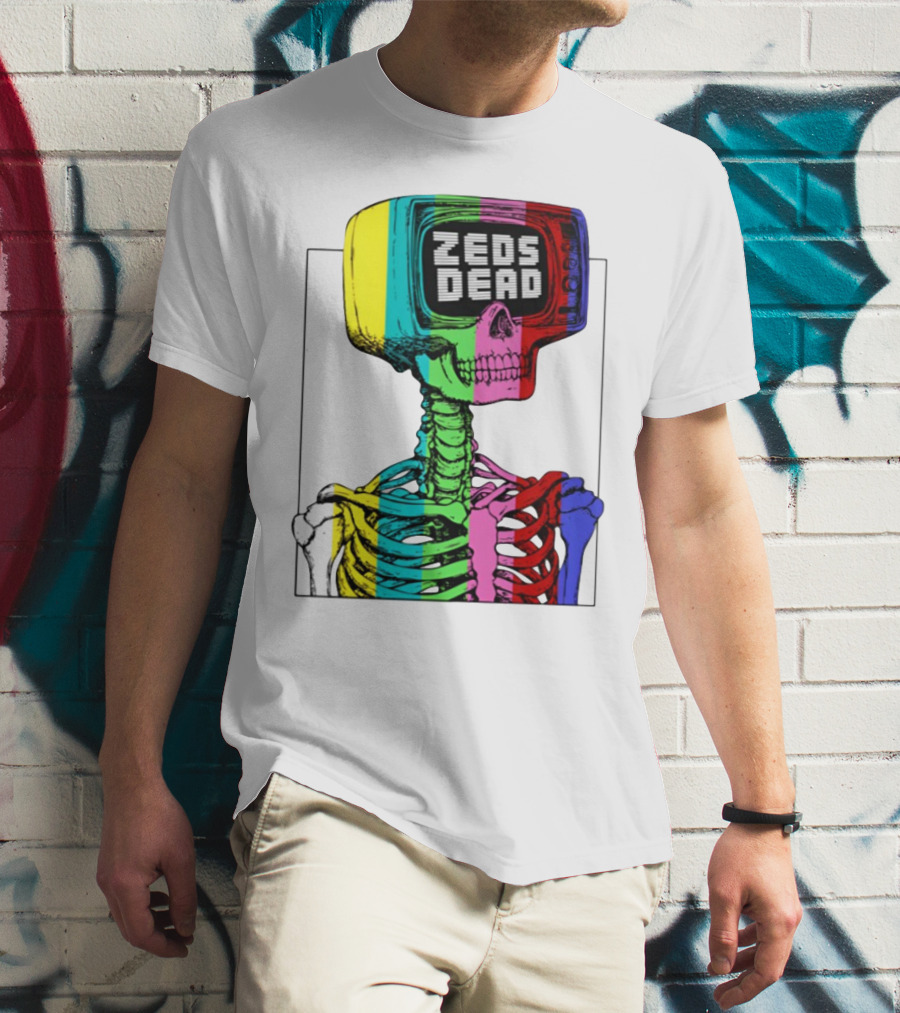 Zeds Dead TV Head Skeleton Multicolor Test Pattern T-Shirt