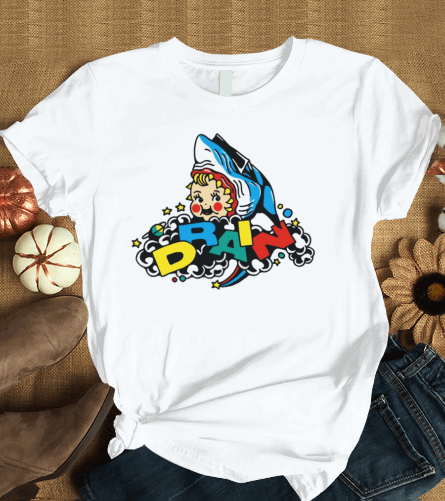 DRAIN831 Rainbow Retro Kid Block Letters Whale T-Shirt