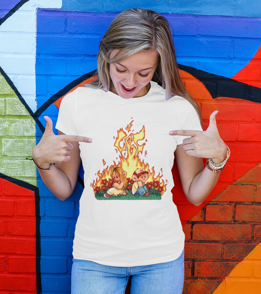 Fireball Friday Love Is Comic Characters With Fiery Background T-Shirt
