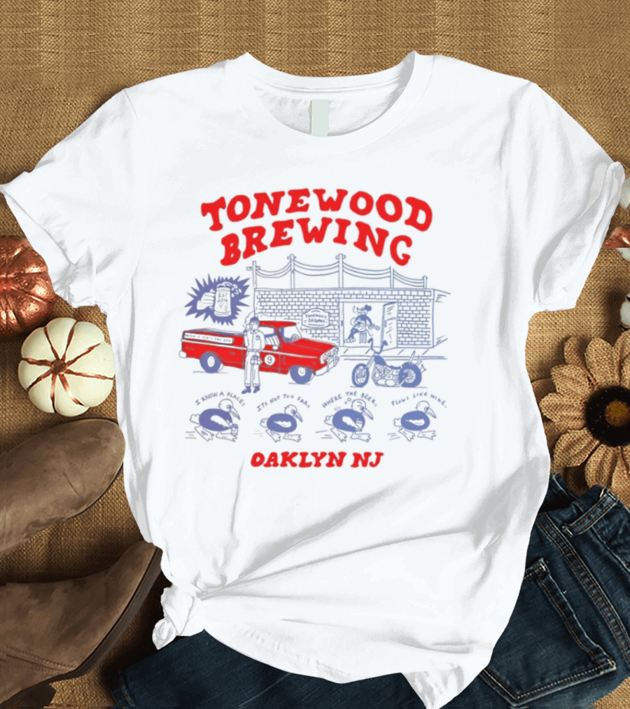 Tonewood Brewing Oaklyn NJ Vintage Car Scene T-Shirt