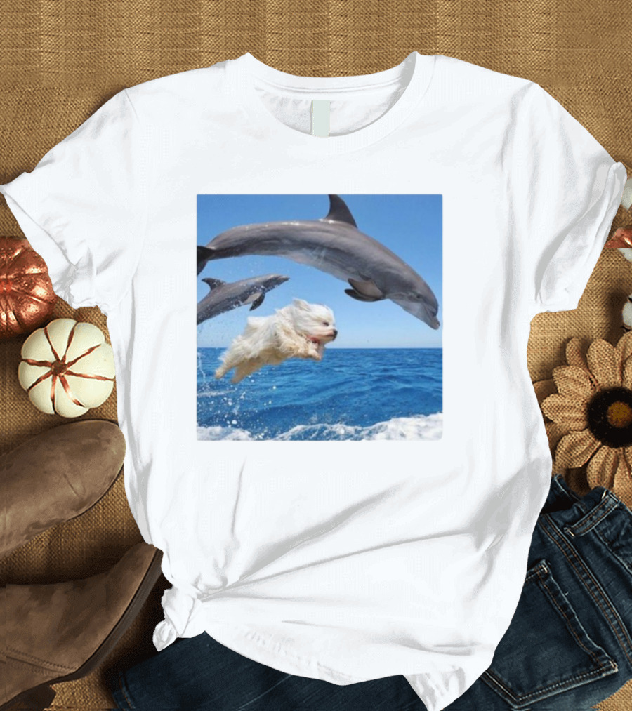 Dog Jump With Dolphin Ocean Adventure T-Shirt