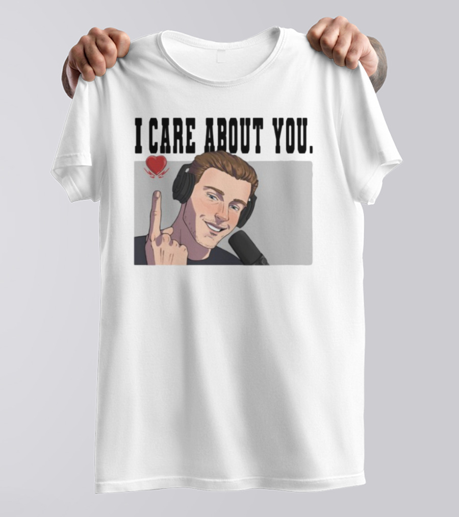 I Care About You Heart Headphones Microphone Illustration T-Shirt