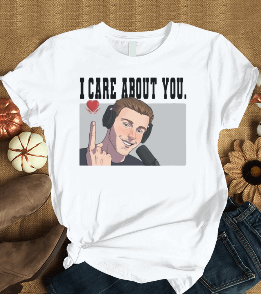 I Care About You Heart Headphones Microphone Illustration T-Shirt