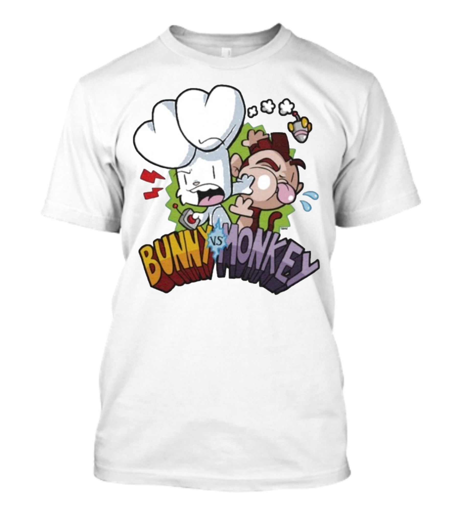 Bunny Vs Monkey Cartoon Rivalry Comic Style T-Shirt