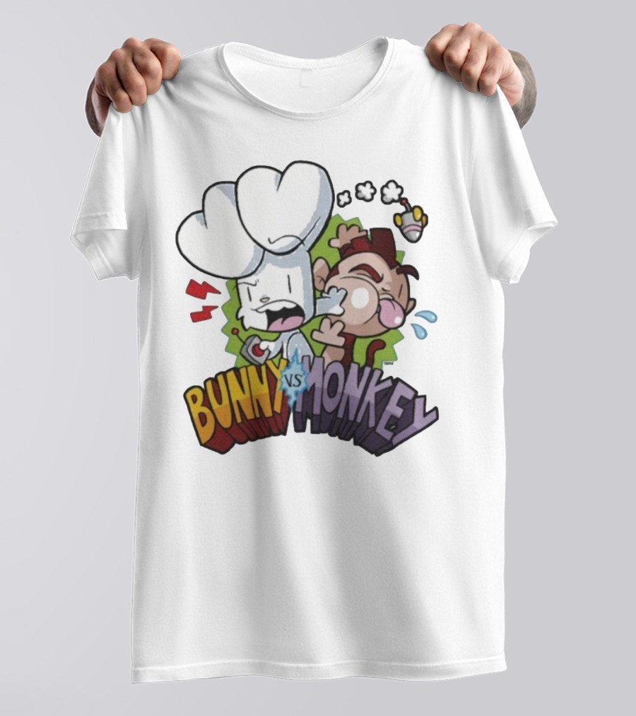 Bunny Vs Monkey Cartoon Rivalry Comic Style T-Shirt