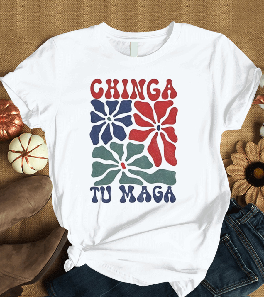 Chinga Tu Maga Colorful Floral Design T-Shirt