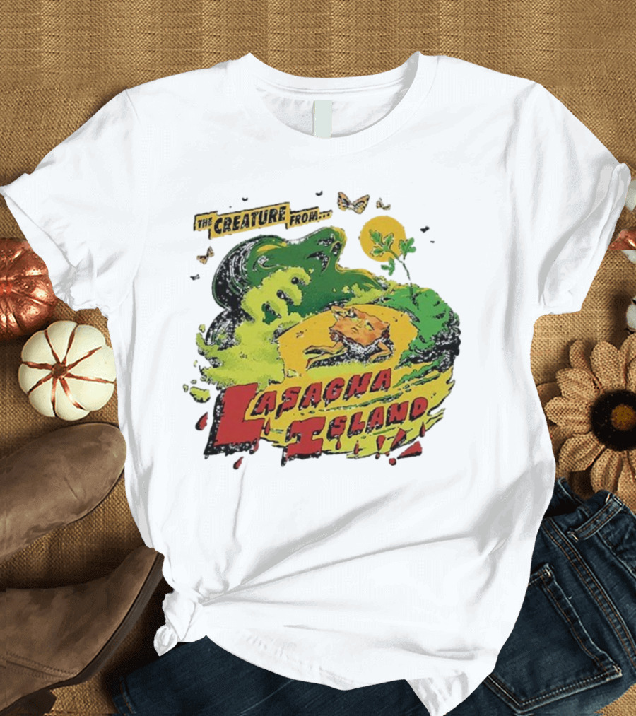 The Creature From Lasagna Island Vintage Horror Design October 2025 T-Shirt