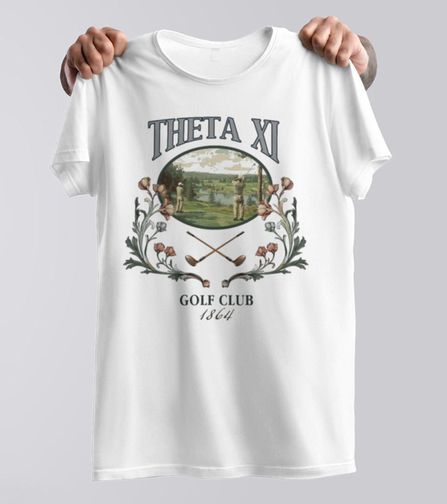 Theta Xi Golf Club 1864 Vintage Landscape And Floral Accents T-Shirt