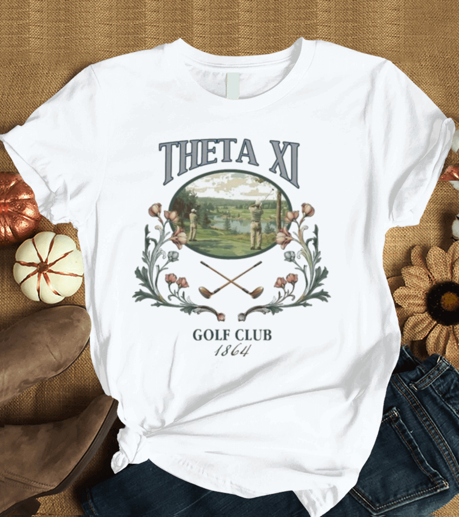 Theta Xi Golf Club 1864 Vintage Landscape And Floral Accents T-Shirt