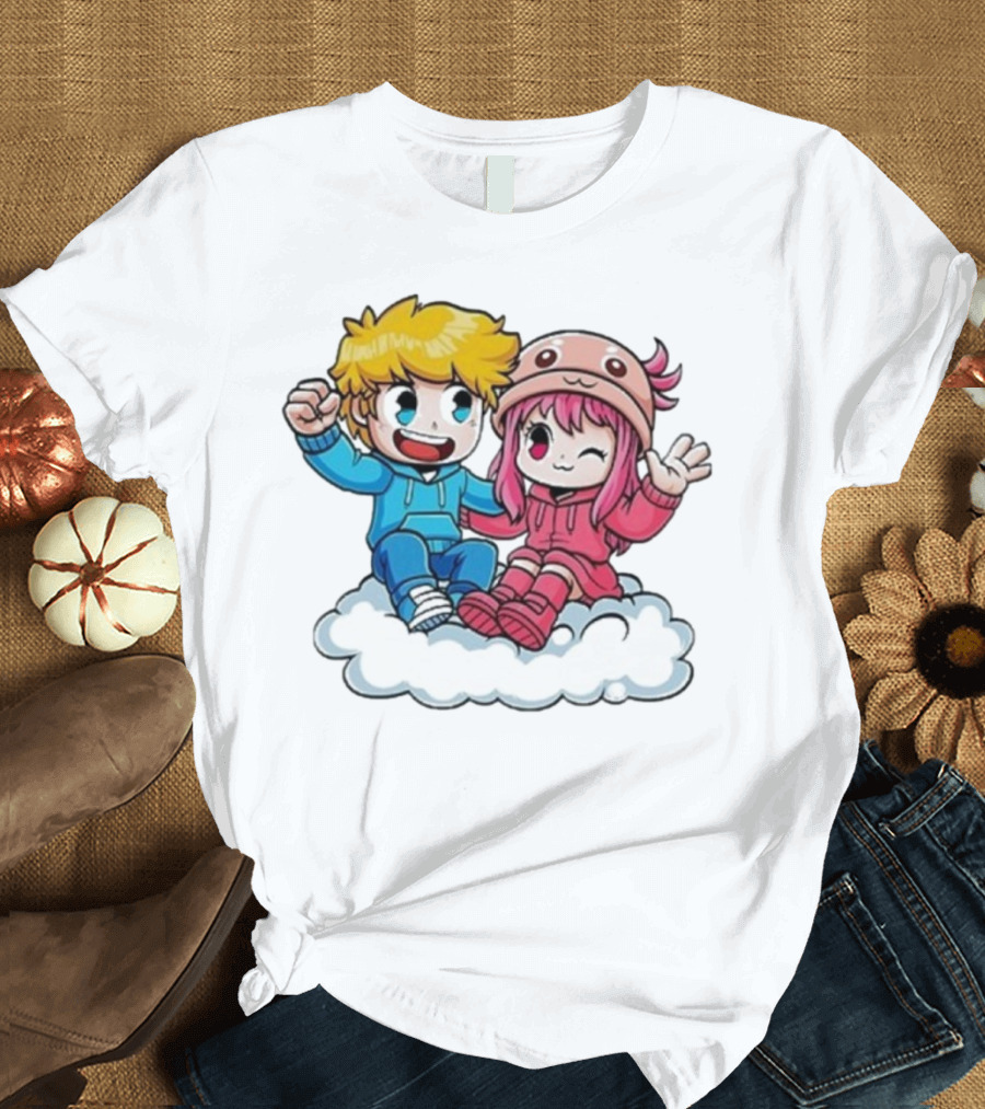 Ukri Et Lea Bio Cute Cartoon Characters On Cloud T-Shirt