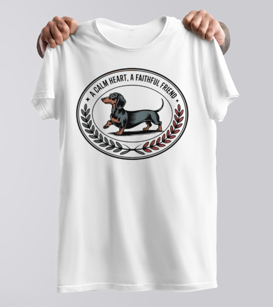 A Calm Heart A Faithful Friend Dachshund Loyalty Laurel Wreath T-Shirt