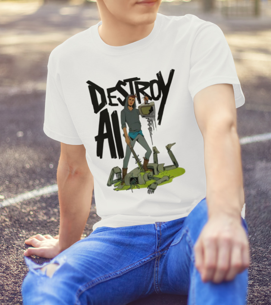 "Aftermath Destroy AI Futuristic Battle Scene" T-Shirt