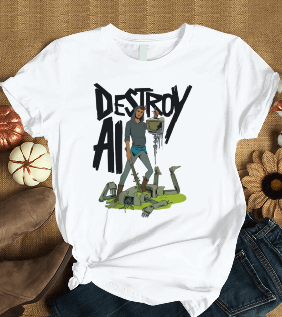 "Aftermath Destroy AI Futuristic Battle Scene" T-Shirt