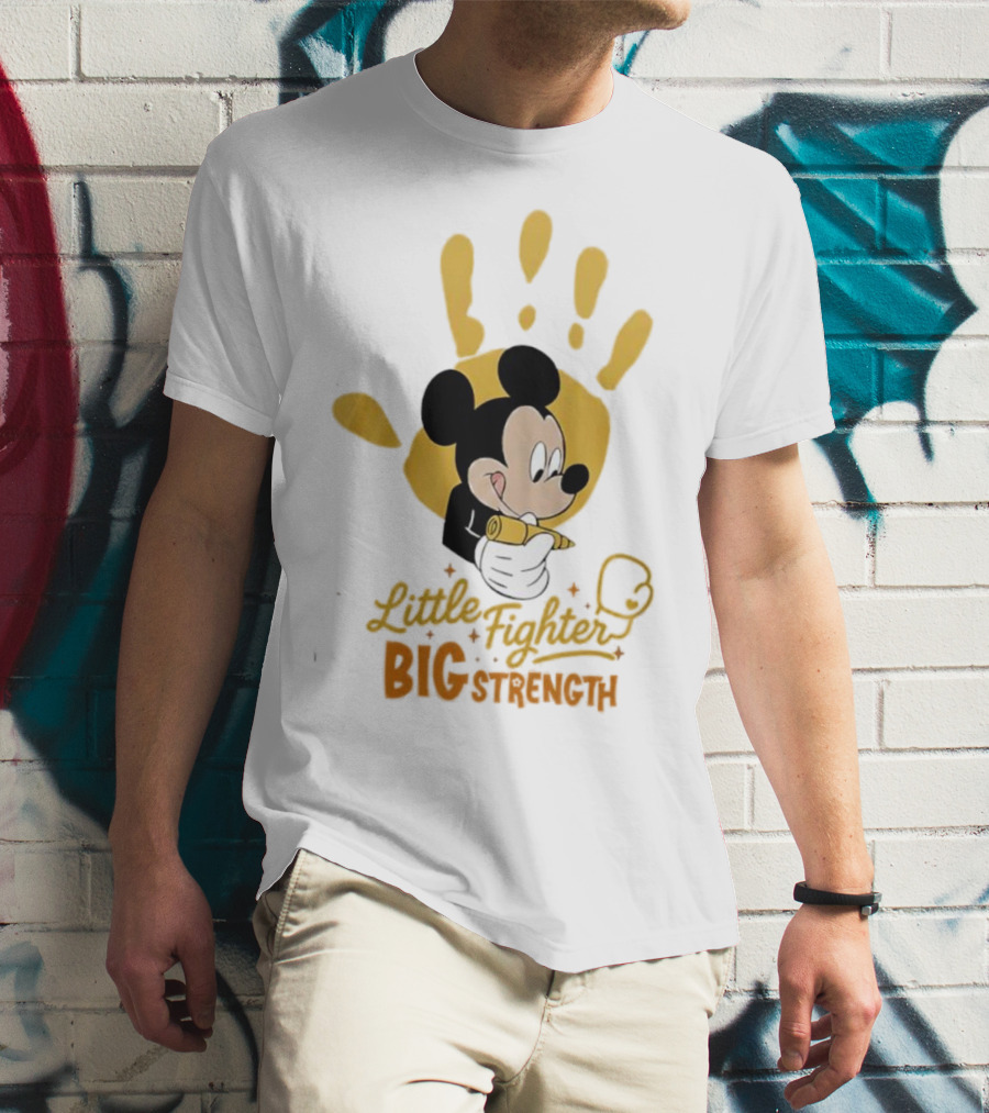 Mickey Mouse Little Fighter Big Strength Cancer Awareness Handprint T-Shirt