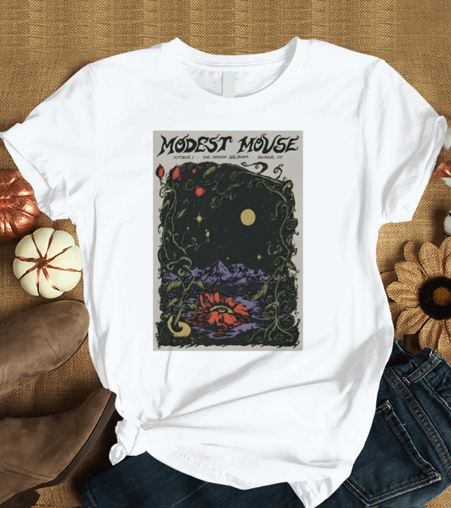 Modest Mouse October 1 The Mission Ballroom Denver CO Moonlit Floral Mountain T-Shirt