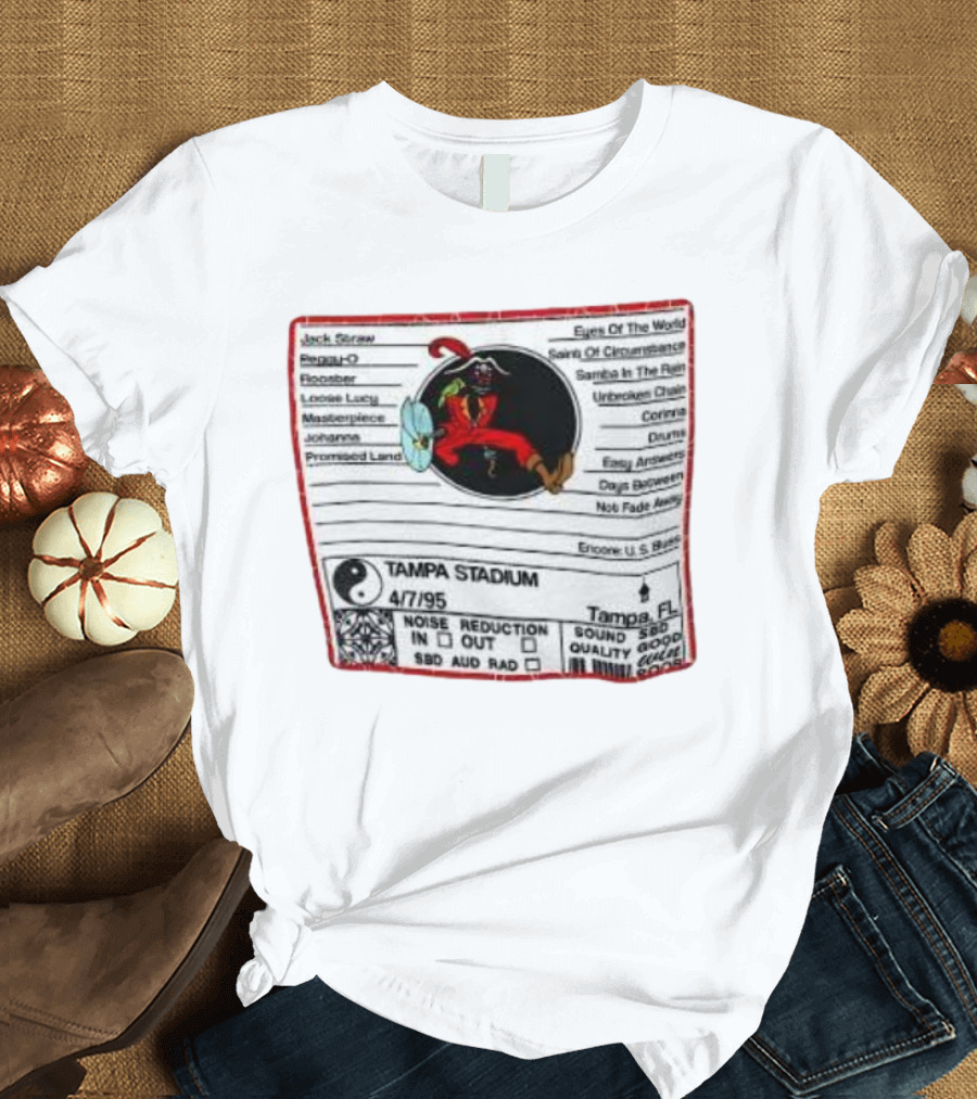 Tampa Stadium Pirate Grateful Dead Tampa Bay Buccaneers 4/7/95 Concert Setlist T-Shirt