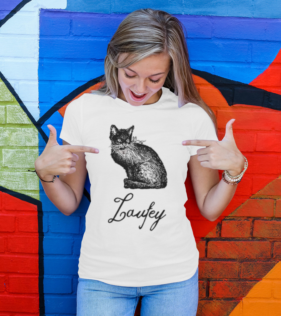 Laufey Black Cat Red Bow Silhouette T-Shirt