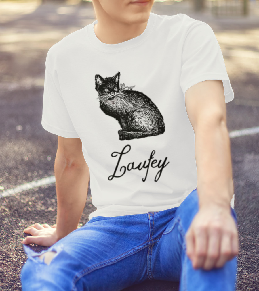 Laufey Black Cat Red Bow Silhouette T-Shirt