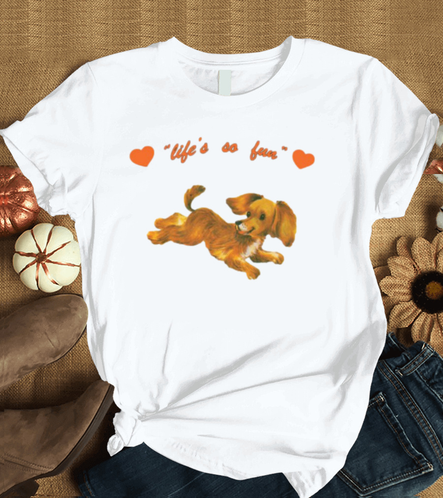 Life's So Fun Playful Dog Hearts T-Shirt