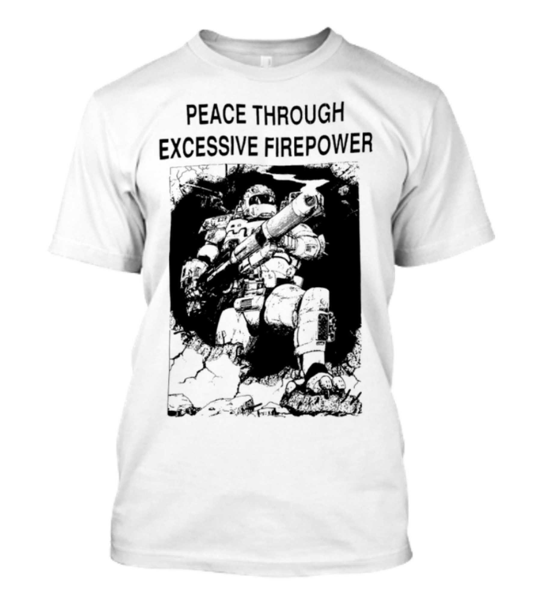 Peace Through Excessive Firepower Combat Tank And Missile Illustration T-Shirt