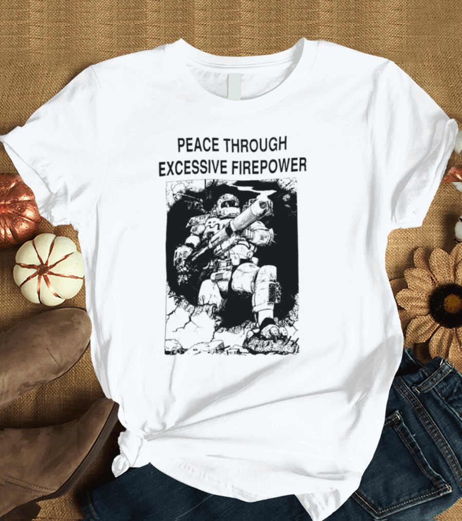 Peace Through Excessive Firepower Combat Tank And Missile Illustration T-Shirt