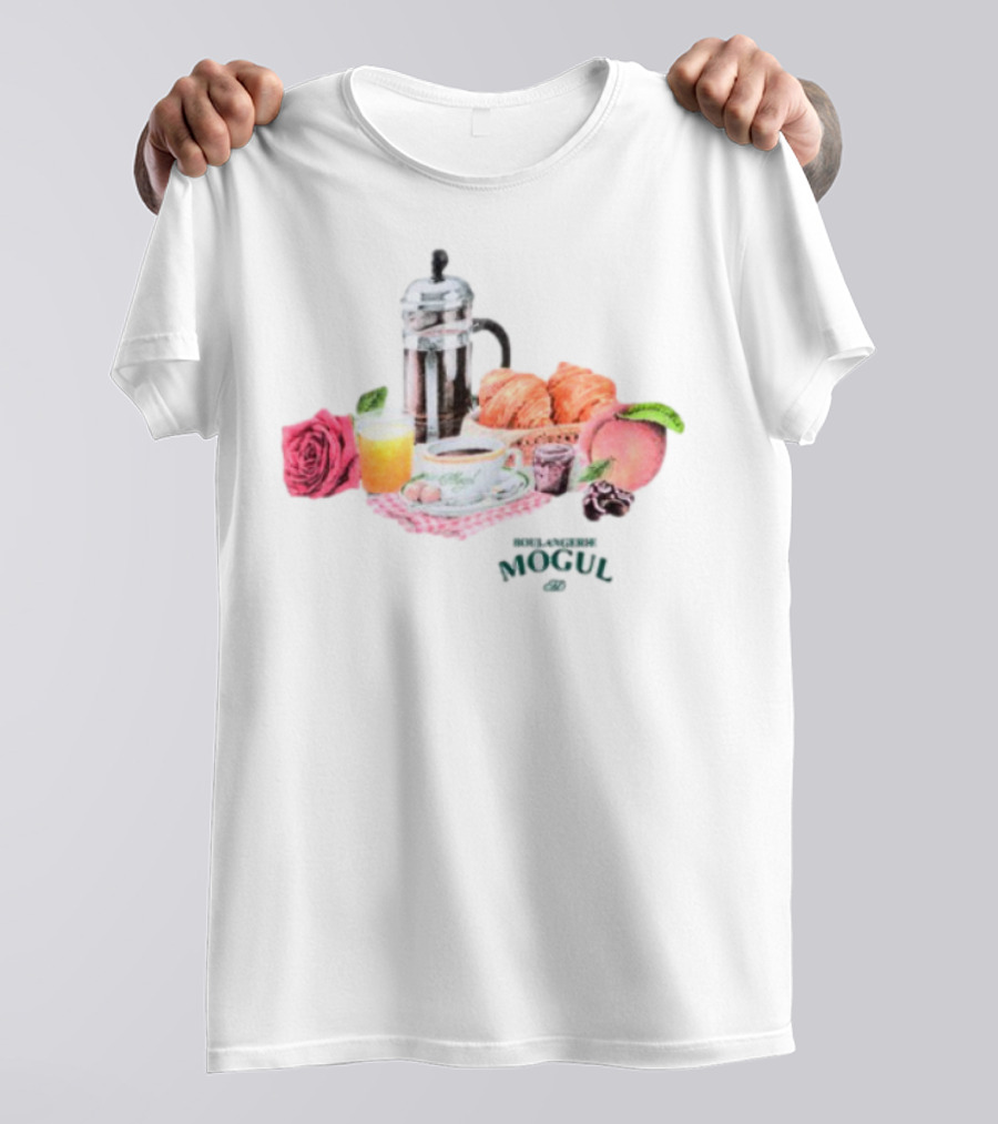 Vintage Breakfast Spread With French Press Coffee And Croissants T-Shirt