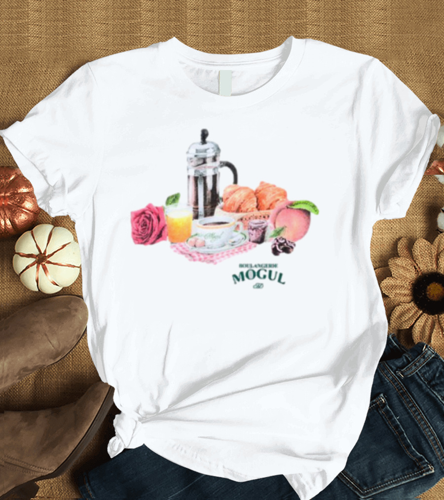 Vintage Breakfast Spread With French Press Coffee And Croissants T-Shirt