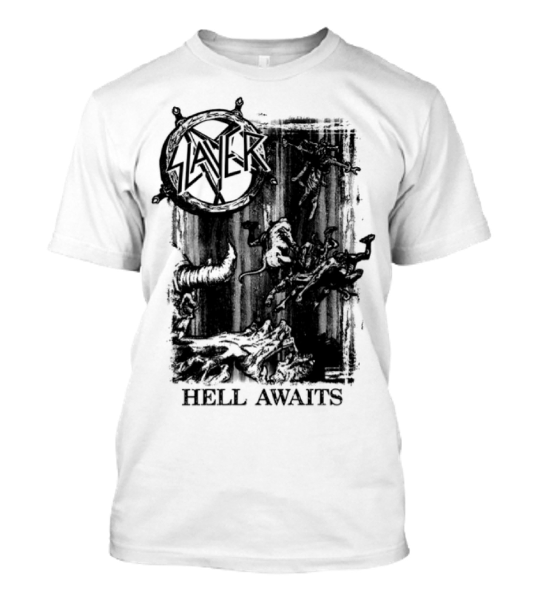 Monochrome Slayer Hell Awaits Acid Iconic Band Art T-Shirt