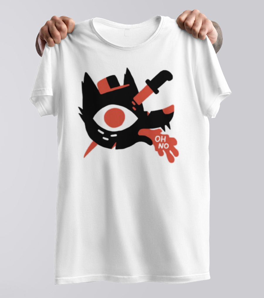Oh No Dog Red Cartoon Face With Knife And Bone Graphic T-Shirt