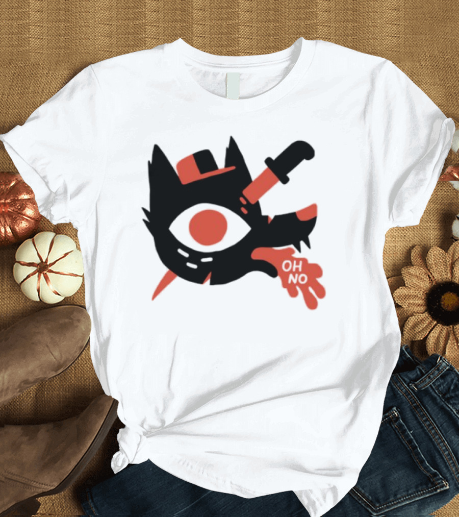Oh No Dog Red Cartoon Face With Knife And Bone Graphic T-Shirt