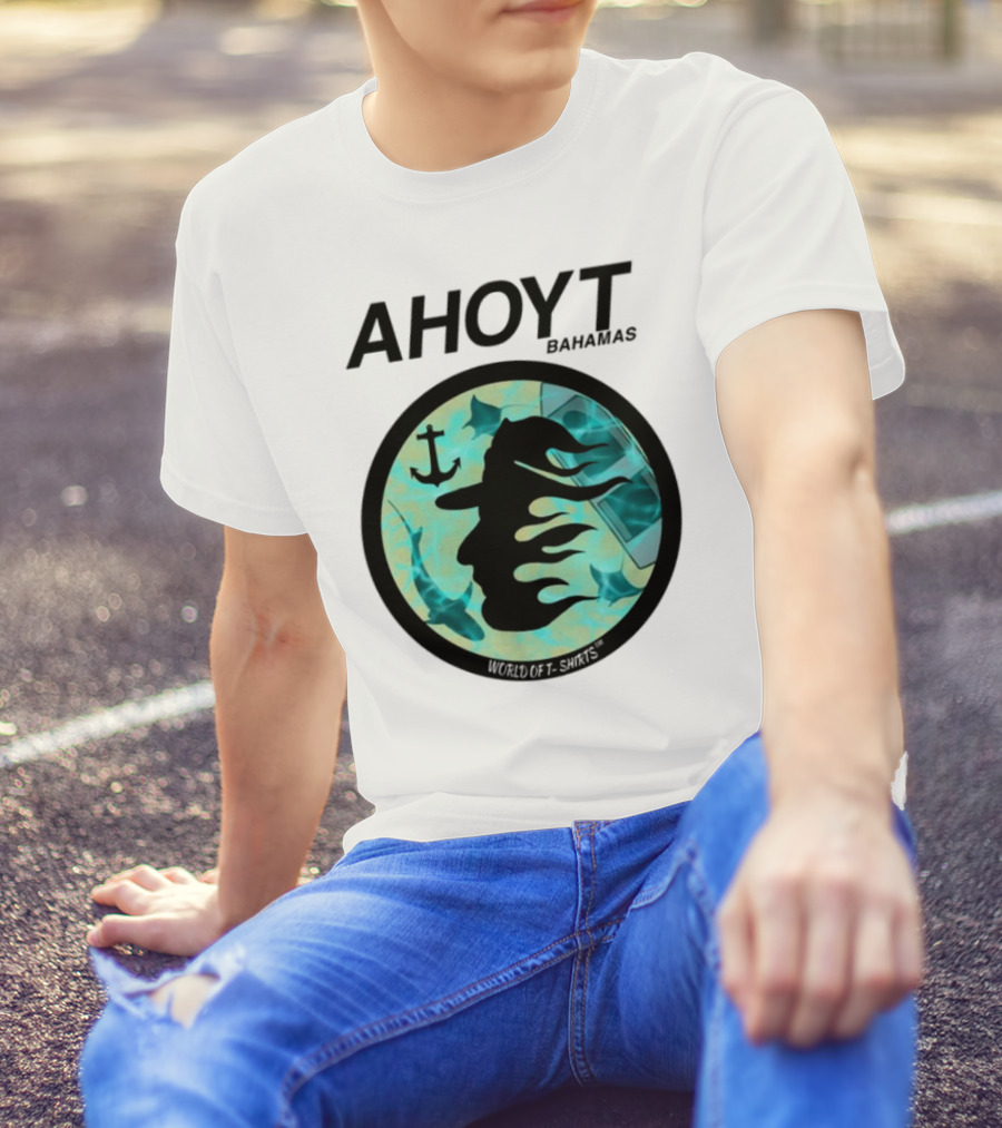 Worldof S Ahoyt Bahamas Anchor Sharks Circle Ocean Theme T-Shirt