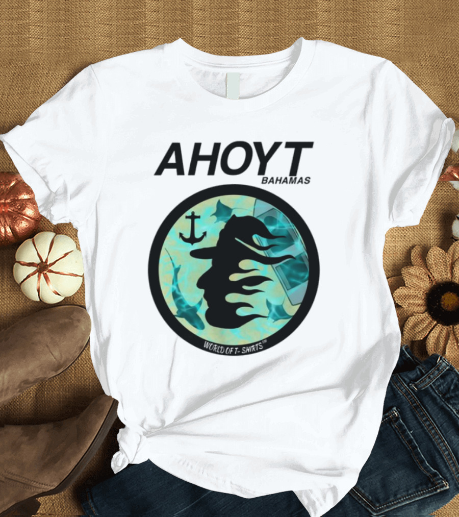 Worldof S Ahoyt Bahamas Anchor Sharks Circle Ocean Theme T-Shirt