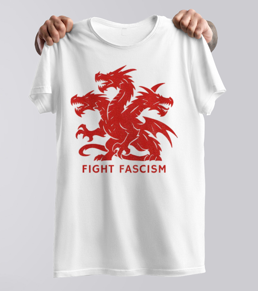 3 Headed Dragon Fight Fascism Anti Fascist Red Dragon Emblem T-Shirt