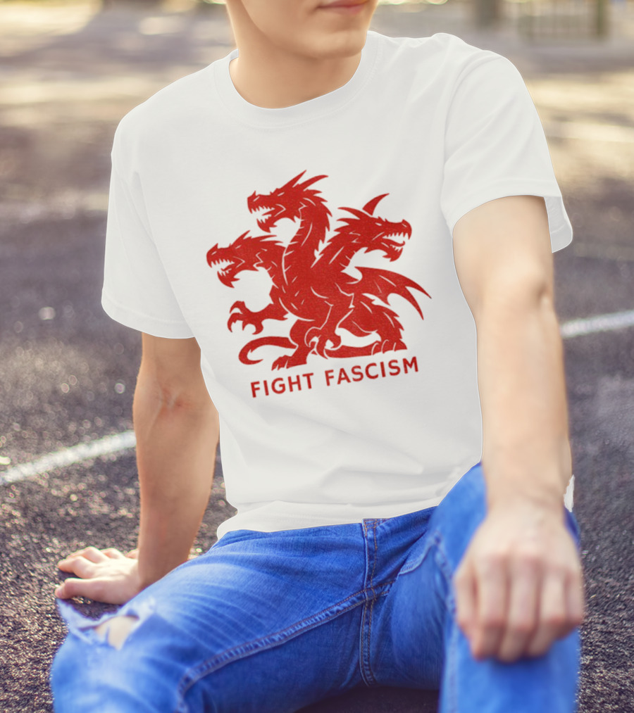 3 Headed Dragon Fight Fascism Anti Fascist Red Dragon Emblem T-Shirt