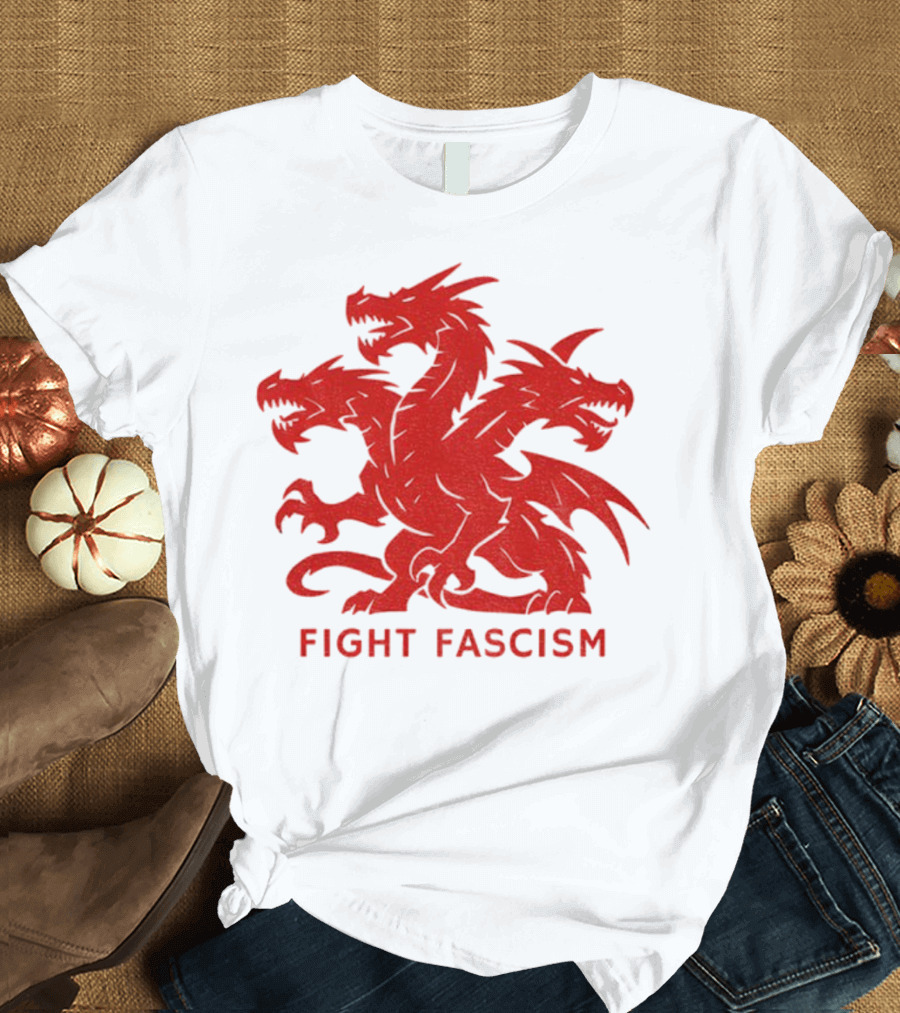 3 Headed Dragon Fight Fascism Anti Fascist Red Dragon Emblem T-Shirt