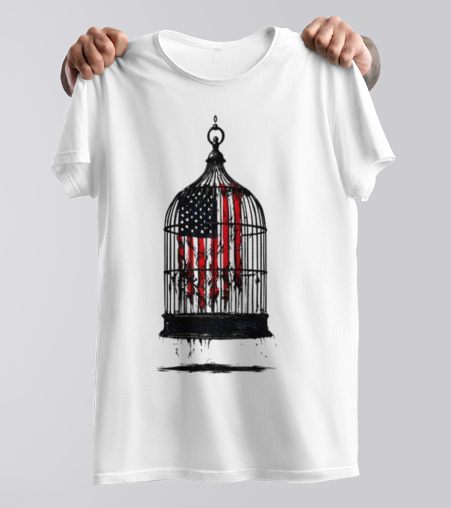 Caged Liberty American Flag Birdcage Government Shutdown T-Shirt