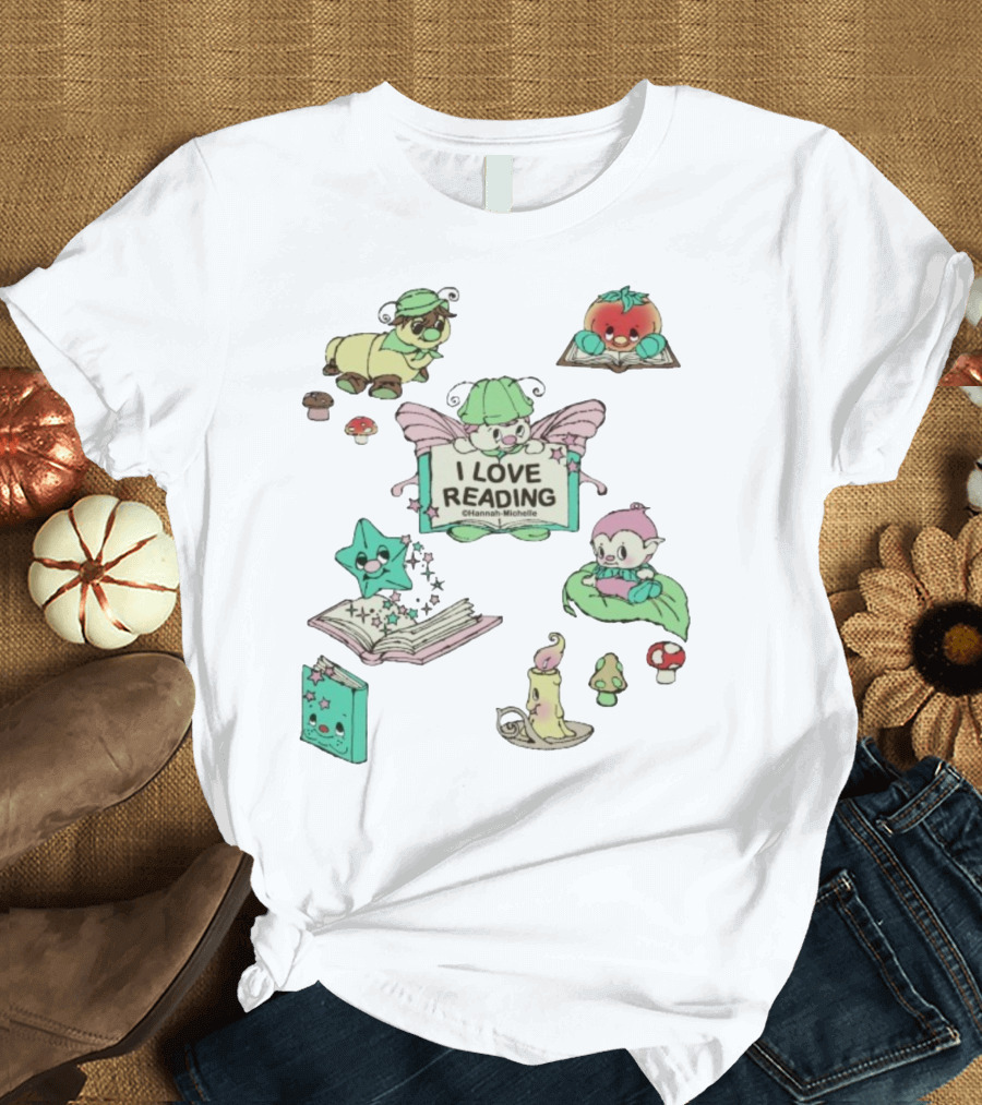 I Love Reading Hannah Michelle Cute Fantasy Characters And Books T-Shirt
