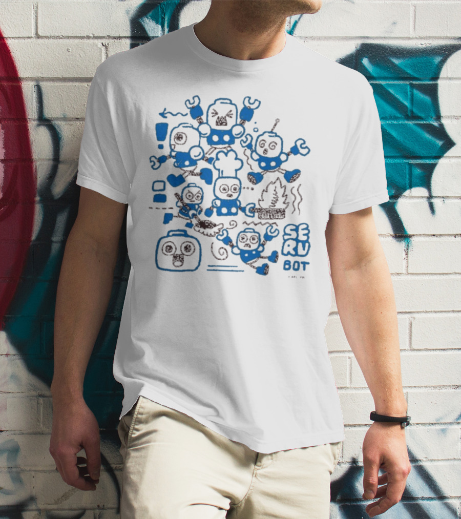Mega Man Messy SERU Bots Blue And Brown Compilation T-Shirt