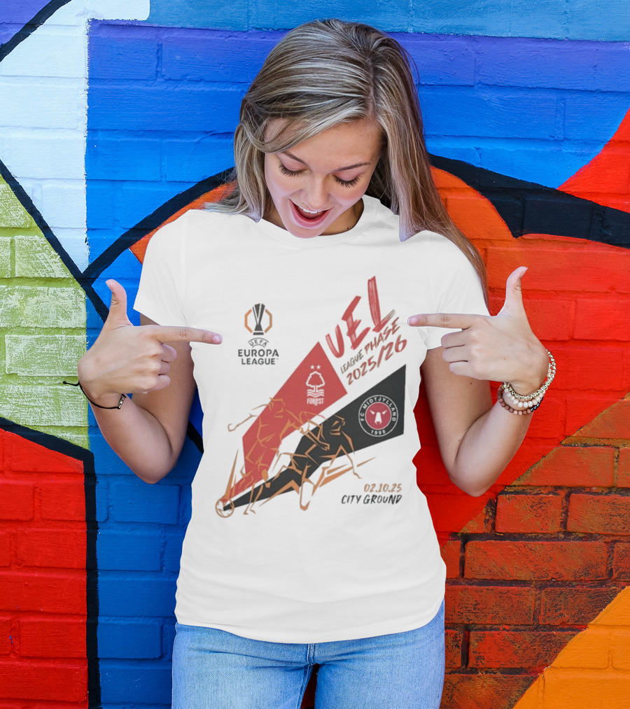 Nottingham Forest Vs FC Midtjylland Europa League 2025/26 League Phase City Ground 02.10.25 T-Shirt