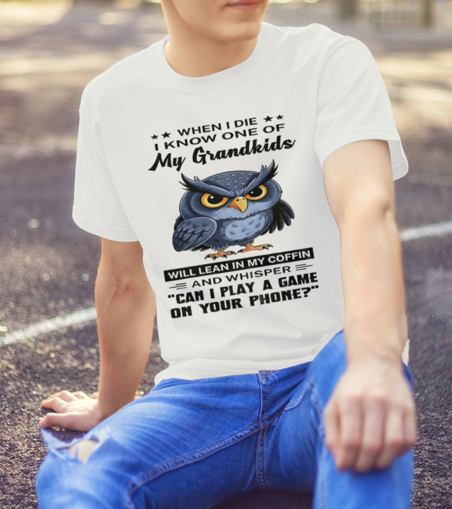 Owl When I Die Grandkids Whisper Can I Play A Game T-Shirt