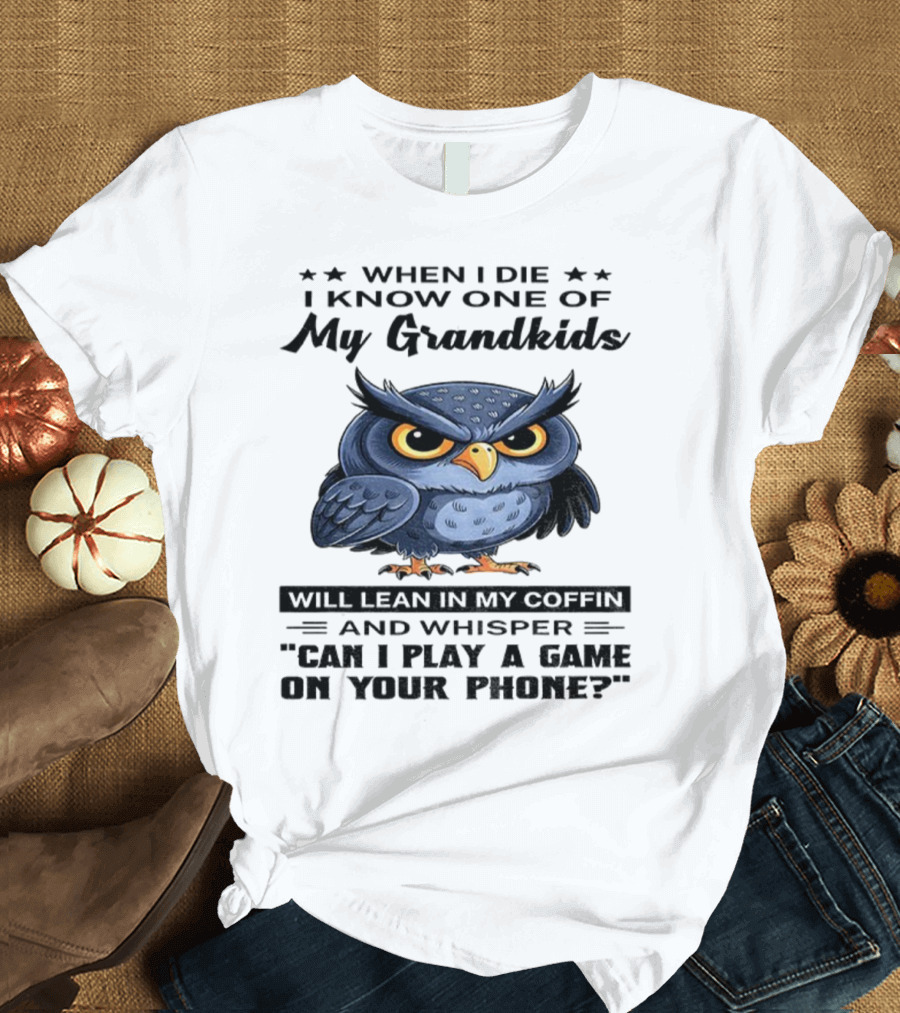 Owl When I Die Grandkids Whisper Can I Play A Game T-Shirt