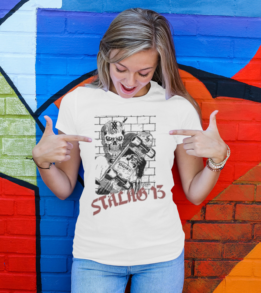 Stalag 13 Skull Skateboard Brick Wall T-Shirt