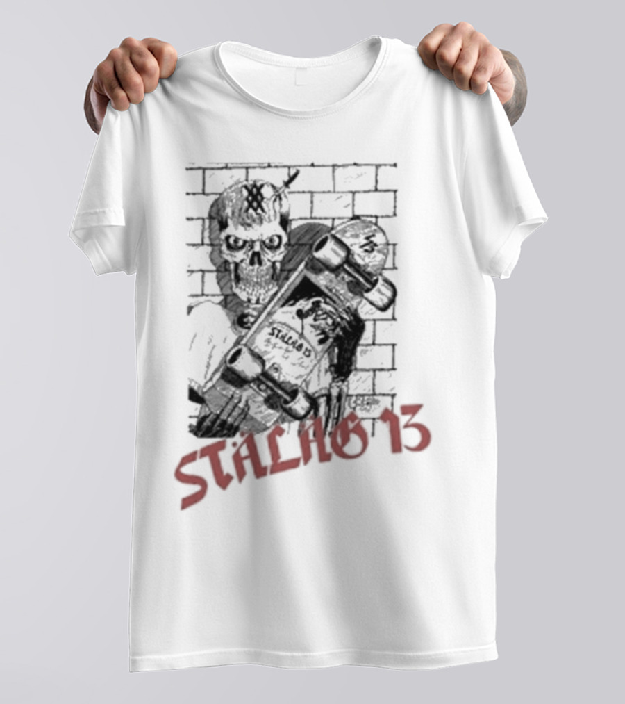 Stalag 13 Skull Skateboard Brick Wall T-Shirt