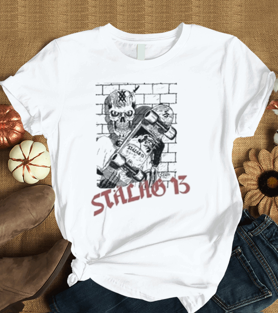 Stalag 13 Skull Skateboard Brick Wall T-Shirt