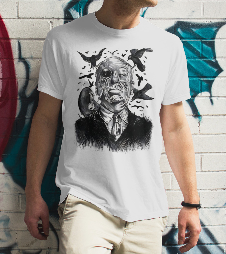 Alfred Hitchcock Birds Attack Horror Halloween Spooky Design T-Shirt