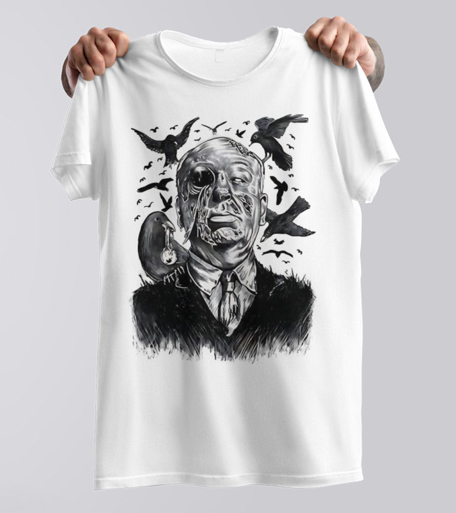 Alfred Hitchcock Birds Attack Horror Halloween Spooky Design T-Shirt