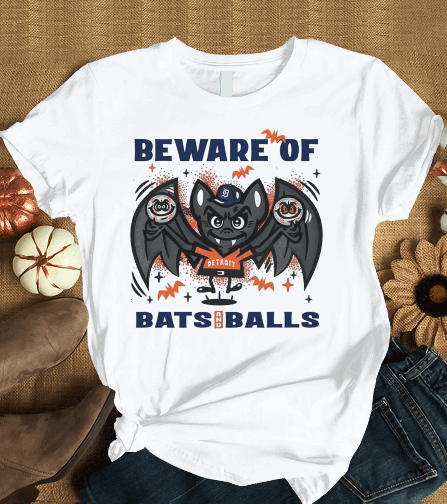 Beware Of Bats And Balls Detroit Halloween Baseball Theme T-Shirt