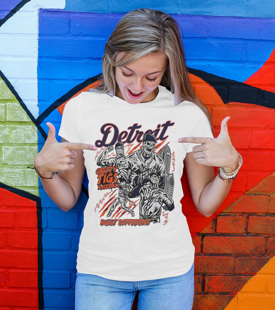 Detroit Gritty Tigs Baseball Built Different Skeleton T-Shirt